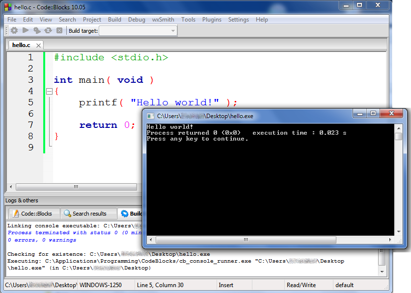 Code::Blocks pokreće hello world